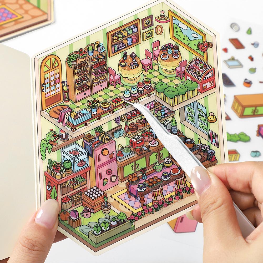 Kawaii 3D Small Shop 19.0 Miniature Scene Stickers Visual Stacking DIY Scrapbooking Pocket House Stickers Children Festival Gift