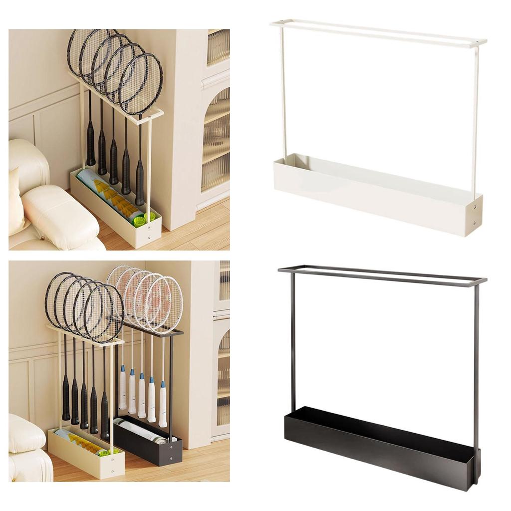 Badminton Racket Holder, Tennis Display Stand, Sturdy Metal Storage Organizer with Built-in