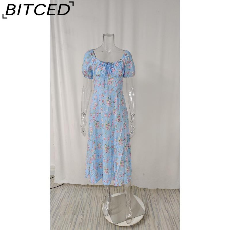 BITCED Women's Dress: Elegant Floral Print Split-Hem Fashionable Resort Strapless Dress