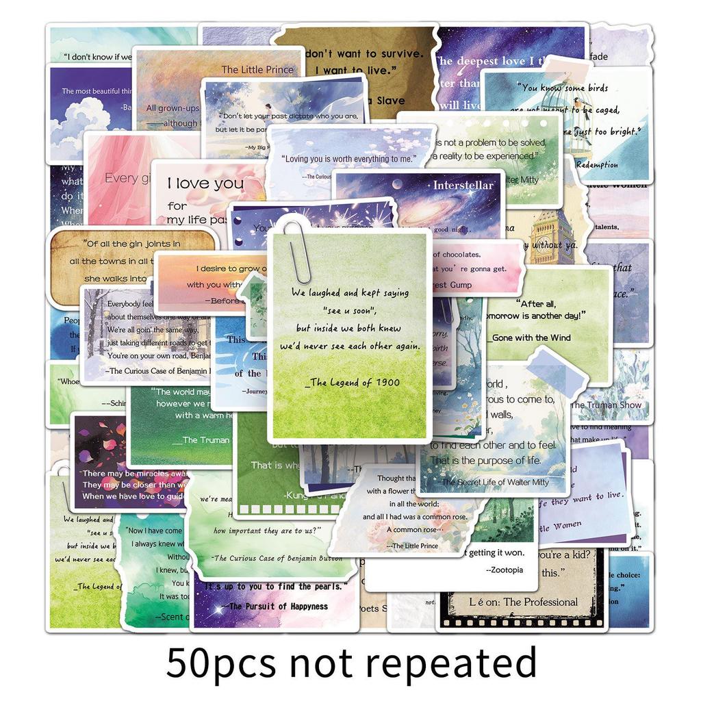 50 Classic Movie Line Stickers: Personalized English Film & TV Quotes for Guitar, Desktop, Fridge, Camera