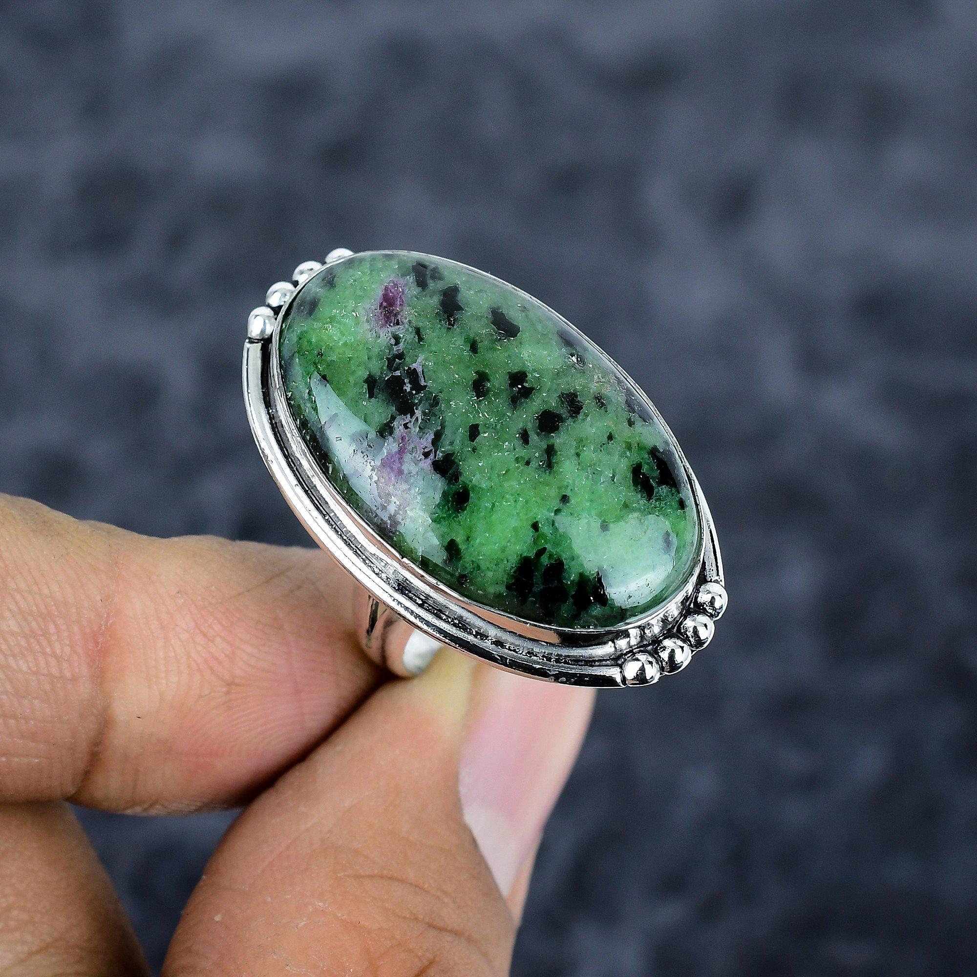 

Рубіновий Цоїзит Дорогоцінний камінь Ручна робота Срібло 925 проби Ювелірний виріб Кільце Розмір 8 M-2793