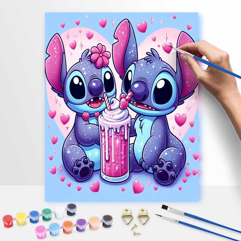 Disney DIY Oil Painting Kits Stitch Love Milkshake Hand Painting Home Decor Craft Gift Ideas For Couples Canvas Wall Art Painting Kit