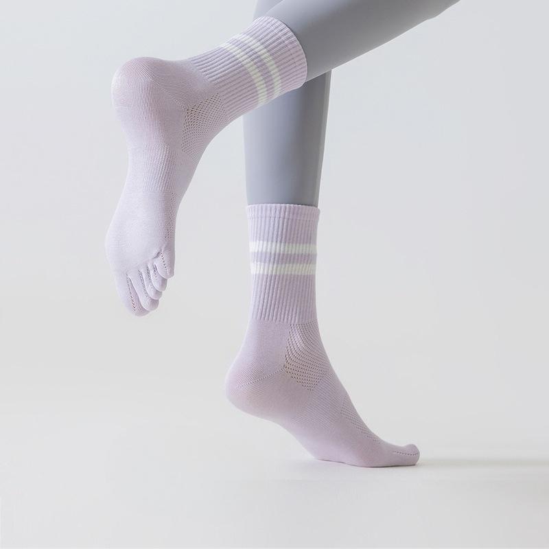 Damen Frühling und Herbst Yoga Fitness Praa Raise Elastisches Mesh Schweißabsorption Atmungsaktiv Rutschfest Fünf-Zehen-Socken