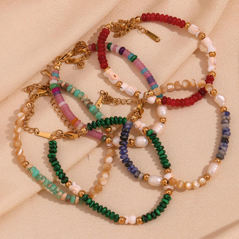 Bracelet en acier inoxydable fait à la main, unique et de niche, style bohème, perles en pierre naturelle faites à la main pour femmes