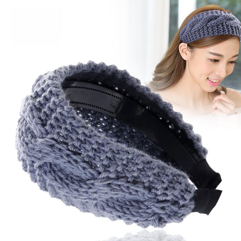 Breites Stirnband aus gestrickter Wolle – Koreanische Herbst-/Winterausgabe