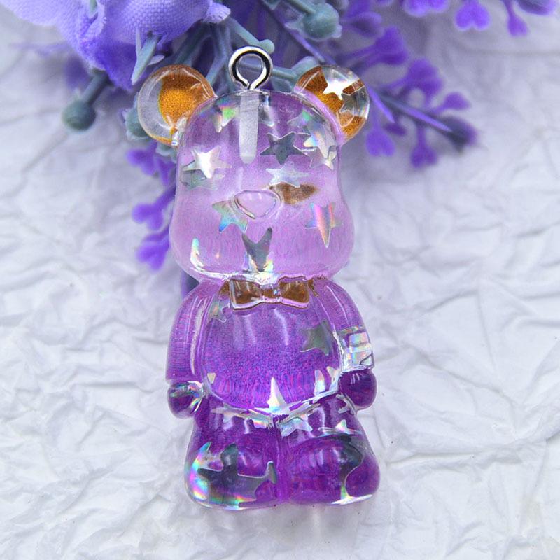 Gradient Resin Transparent Bear Earrings & Necklace with Star Sequins - DIY Jewelry Accessories