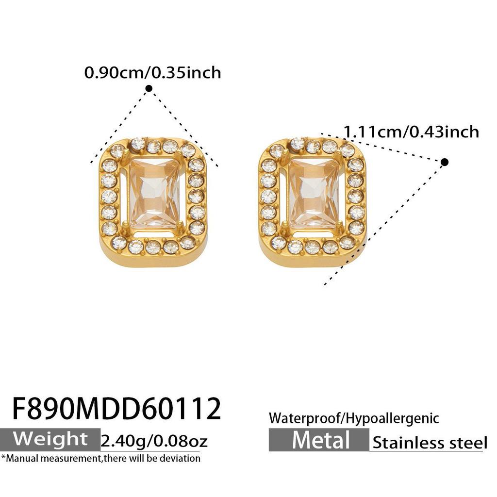 Douyin Trend Wassertropfen Strass Zirkon Anhänger Halskette & Ohrringe Damen Set, 18 Karat Vergoldeter Edelstahl.