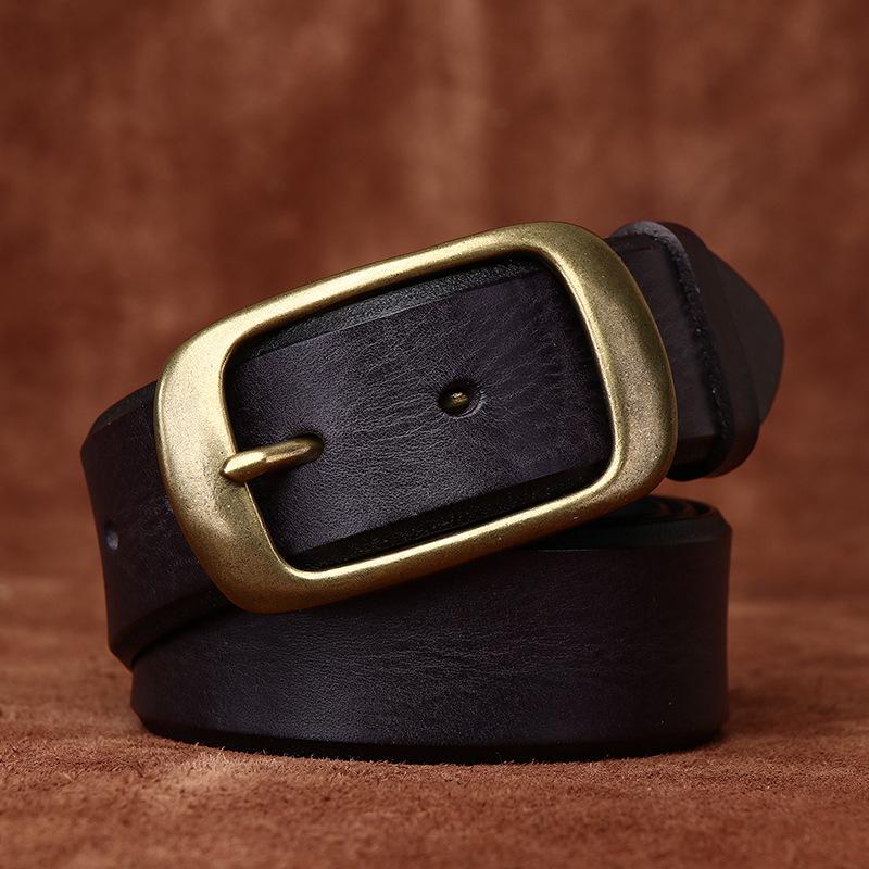 Men's Retro Embossed Leather Belt with Beveled Edge and Pin Buckle