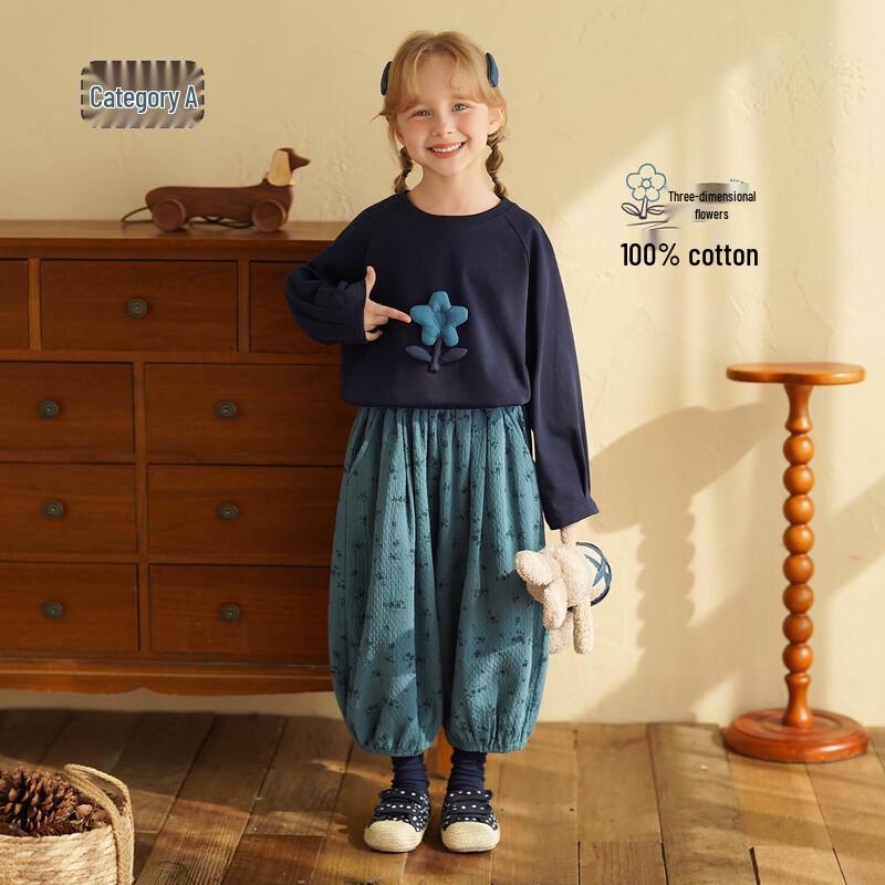 

Детская хлопковая футболка с длинным рукавом и 3D-цветами для девочек 110