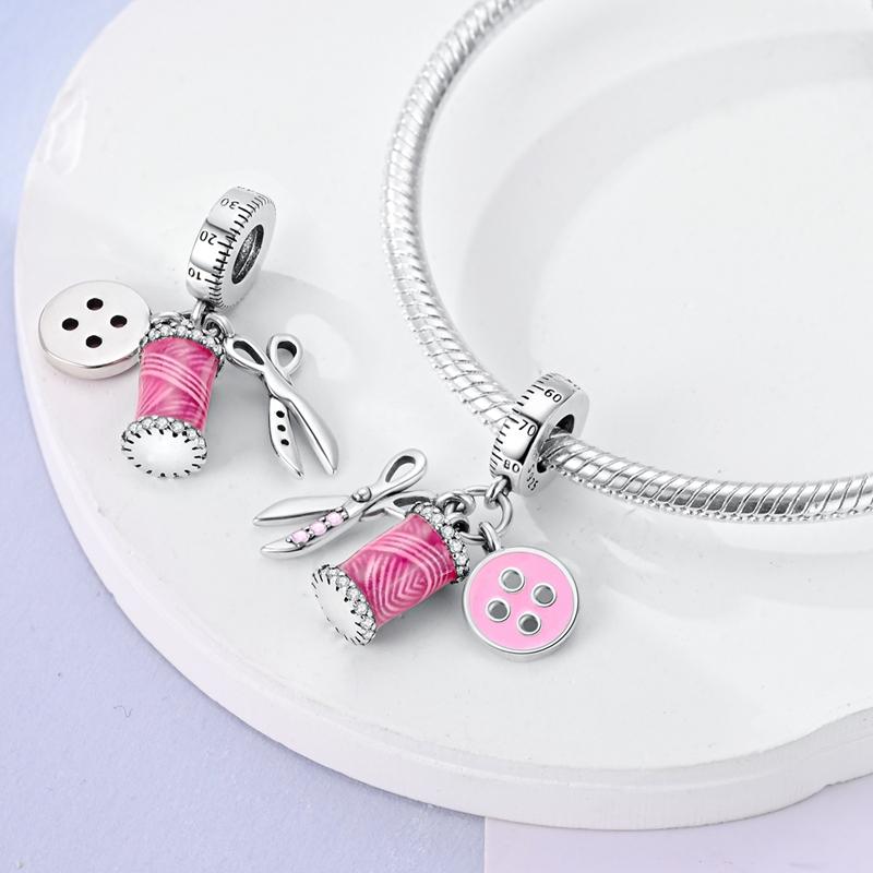 Pink Series Beads Copper Bear Love Bike Dance Shoe Charms Fit Original Bangle Bracelet Pendants Diy Jewelry Gift For Women