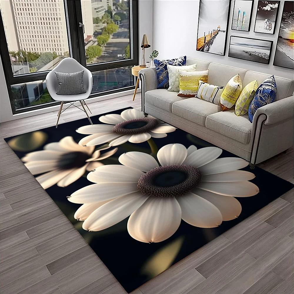 HD Nordic Daisy Sun Flowers 3D Carpet Rug for Home Living Room Bedroom Sofa Doormat Decor,kids Play Area Rug Non-slip Floor Mat