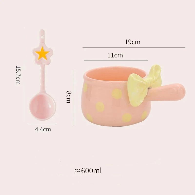 Cute Bowknot Ceramic Bowl with Handle, Aesthetic Salad, Dessert & Breakfast Oatmeal Bowl