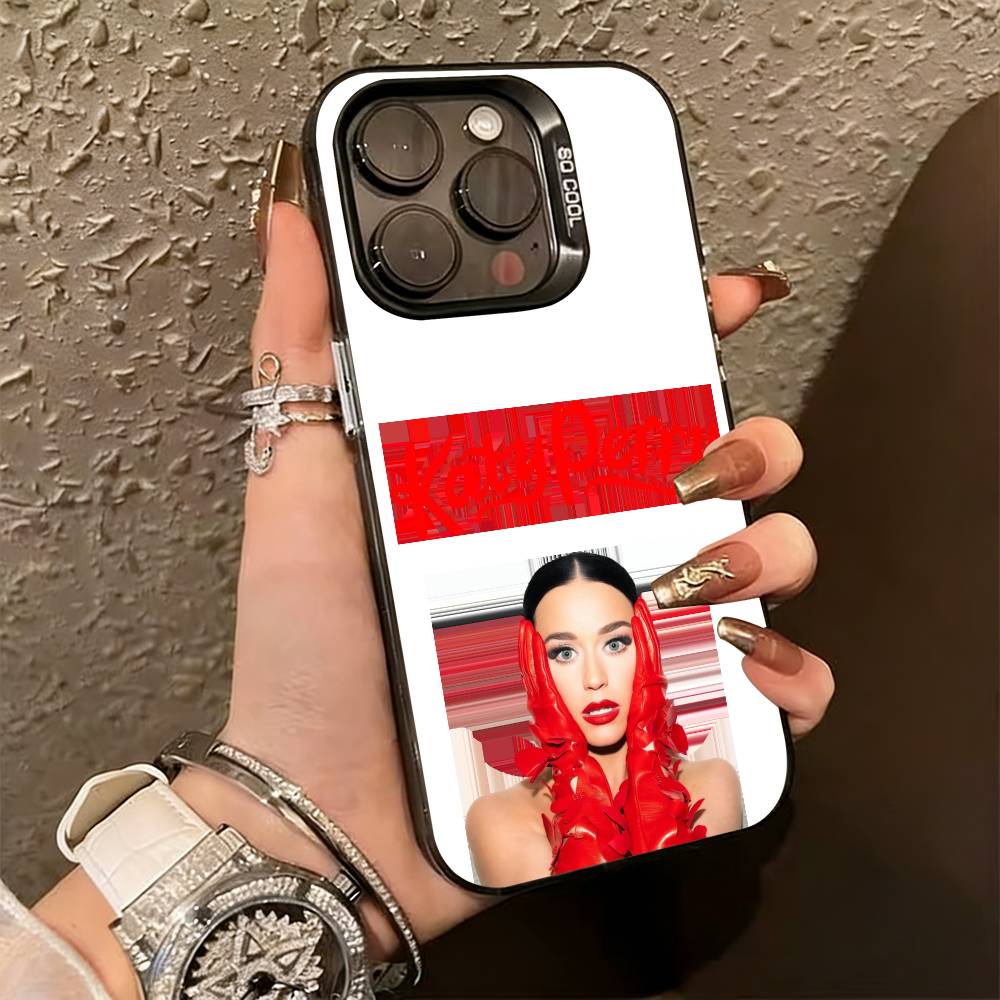 K-Katy Perry Singer Phone Case For iPhone 17,16,15,14,13,12,11 Plus,Pro Max,XS,Colorful Silver Black Cover