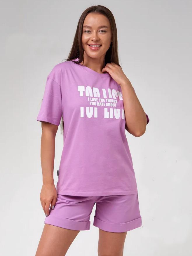 European-American Summer Casual Home Shorts Set - Letter Print Pullover & Short Sleeves