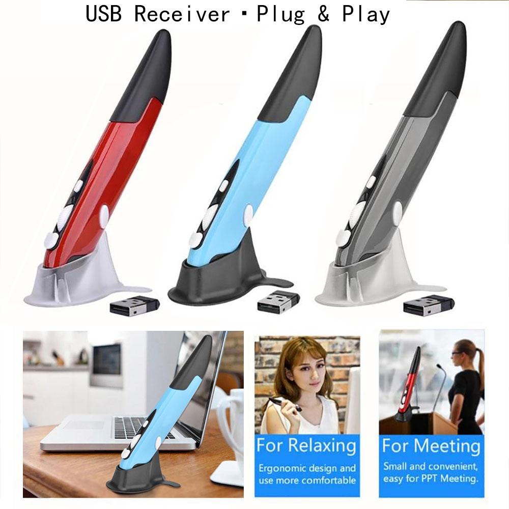 2.4G Wireless Mouse Pen Ergonomic Portable Pen Mouse USB Receiver Silent Optical Mouse for Laptop PC Office Home