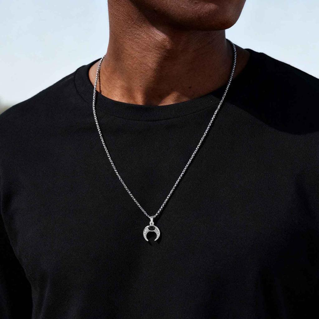 Vintage Moon Necklace for Men,Healing Natural Stone Stainless Steel Pendant Necklace,Stylish Christmas Jewelry Gift
