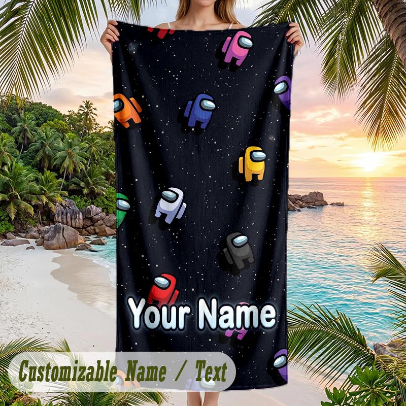 Among Us Beach Towel, Personalized Custom Text, Quick Dry Soft Large Towel For Swimming Pool Travel
