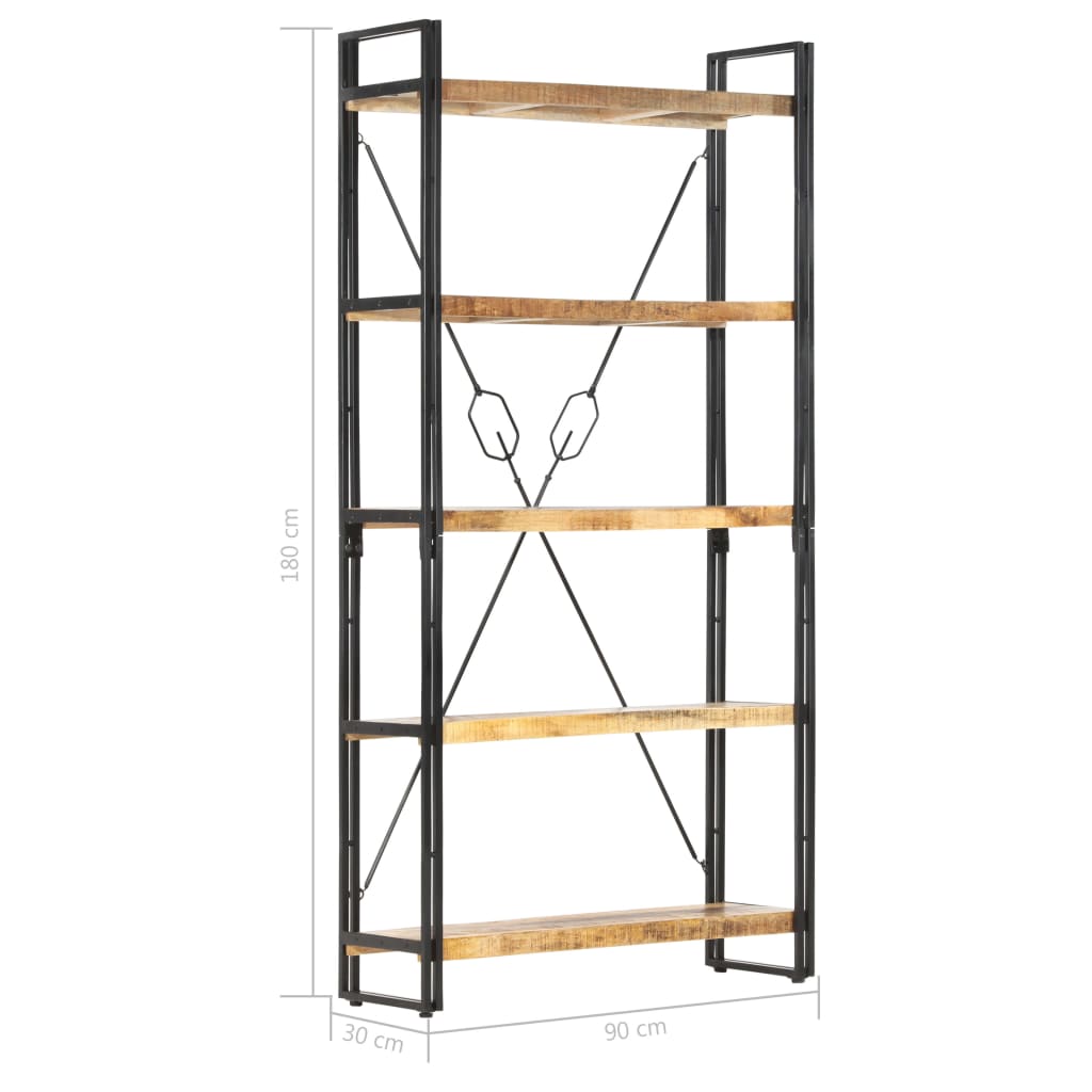 Bookshelf with 5 Shelves 90 X 30 X 180 Cm Solid Mango Wood