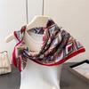 Geometric style herringbone pattern cotton and linen small square scarf silk scarf imitation velvet headscarf shawl sun protection scarf women's scarf
