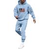 Men's Solid Color Flag Print Hooded Universal Versatile Hooded Sweatshirt Sweatpants Casual Sports Suit