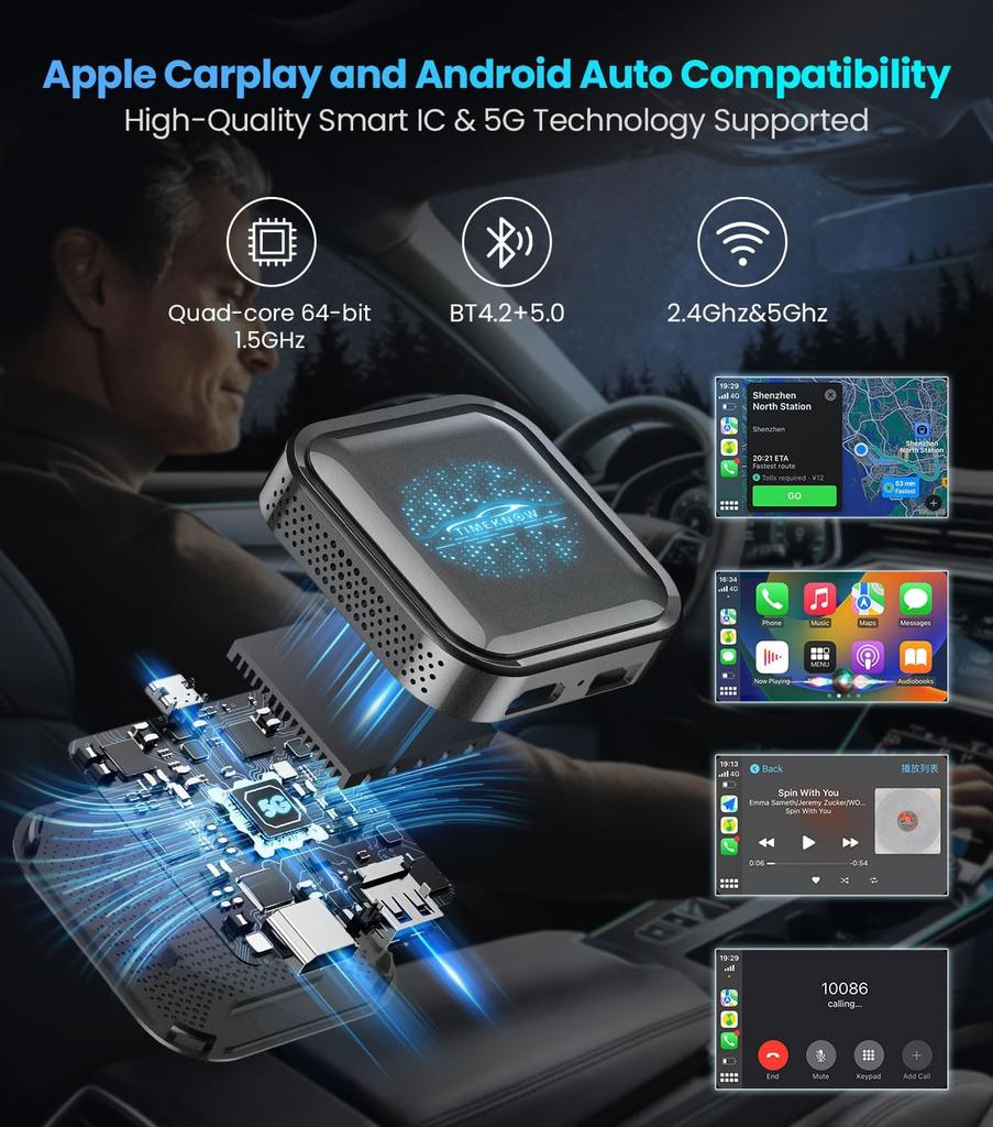 Magic Ai Box 2.0 Wireless CarPlay & Android Auto Adapter, LED HDMI Dongle for Phone to Car/TV Streaming