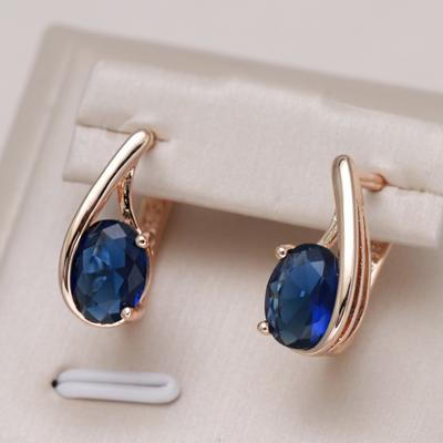 Orecchino da Donna di Lusso in Oro Rosa Gioielli Raffinati per Matrimonio Moda Grande Ovale Blu Zircone Naturale Pendente
