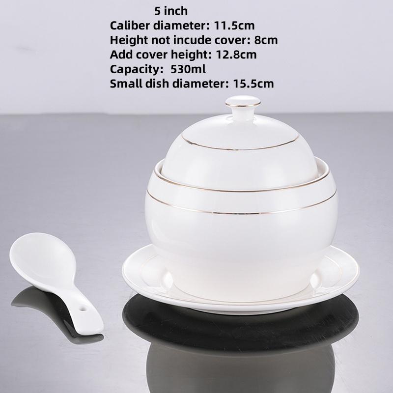 White Ceramic with Lid Steamed Egg Soup Bowl Rice Dessert Bowl Hotel Restaurant Bird's Nest Small Tonic Soup Cup Cooking Pot Set