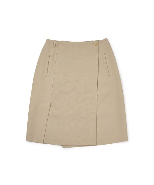 Nobayang One-Button Slit Wrap Skirt (Beige)
