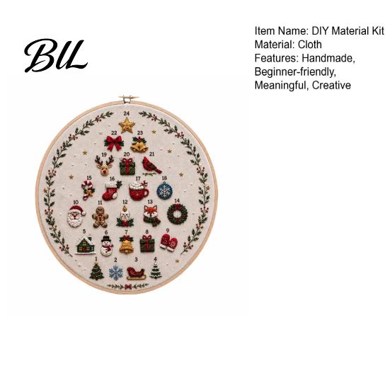 Calendario de Adviento Bordado de Navidad 24 Días Kit de Árbol, Kit de Costura DIY para Principiantes, Idea de Regalo de Cuenta Atrás Hecho a Mano Festivo Paquete de Materiales con