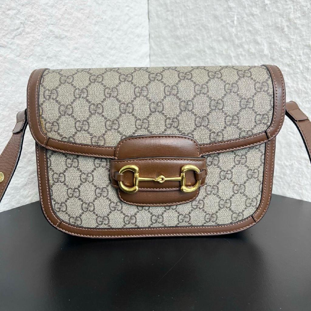 [Pre-Owned] Horsebit 1955 Logo Canvas And Leather Saddle Bag - Very Good #XPHHF5