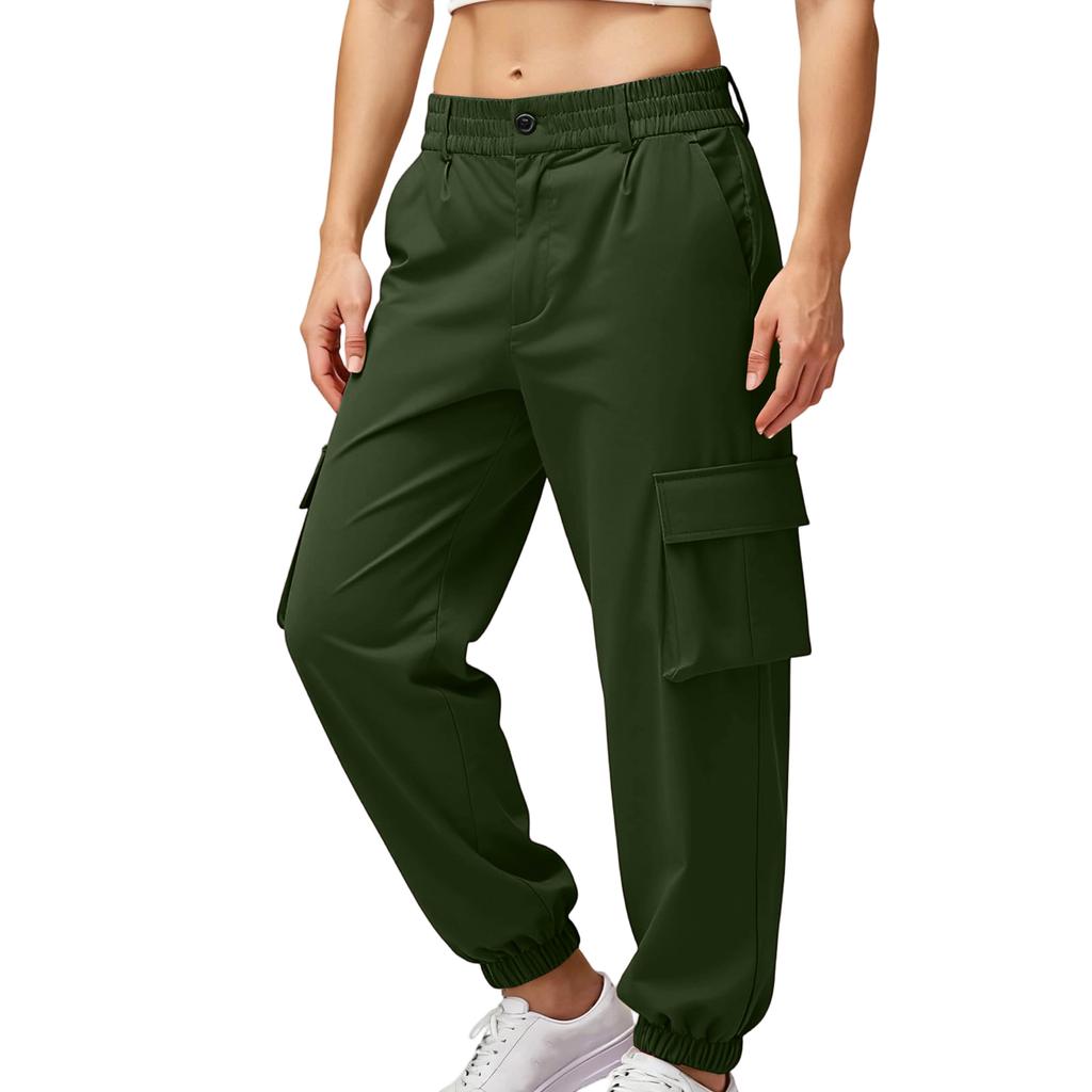 Women's Color Work Pants With Pockets, Casual Straight Leg Pants
