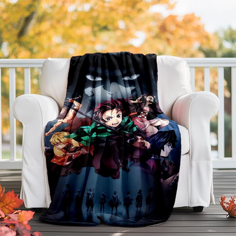 Demon Slayer Theme Printed Blanket - Perfect for Couch, Bed, Travel & Outdoor Use | Machine Washable, Cozy & Durable.