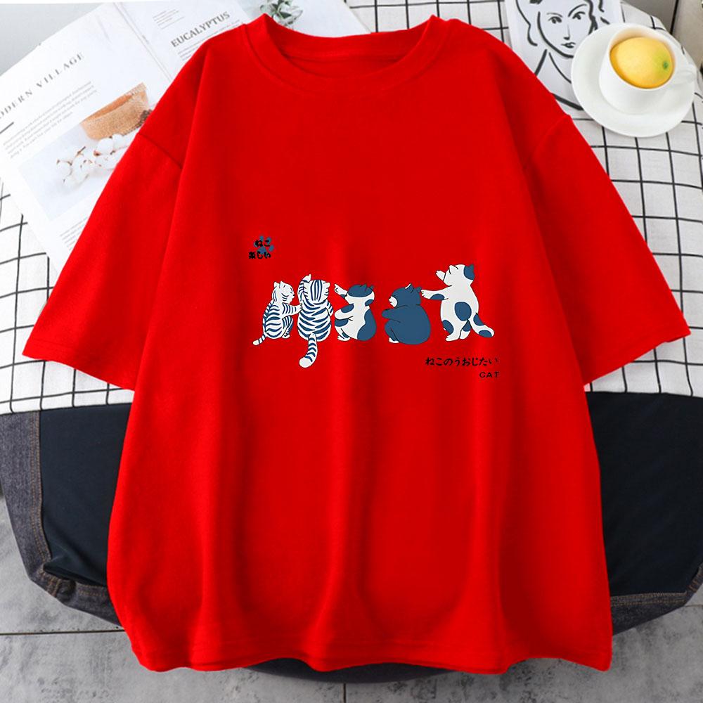 

Japanese Kanji Cat T Shirt Cartoon Kawaii Print Tops Funny Cute Cotton Harajuku 2023 Summer Loose Women Tshirts Casual Blouse S