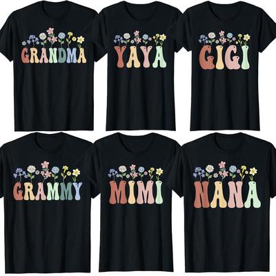 Prezenty Grammy Kobiety Polny Kwiat Floralny Wzór Koszulka Grammy Kobięca Moda Nana Gigi Babcia Koszulki Yaya Mimi Ubrania na Dzień Matki