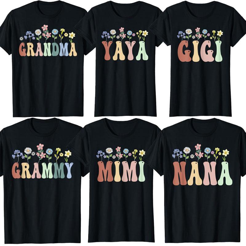 Grammy Gifts Women Wildflower Floral Design Grammy T-Shirt Women's Fashion Nana Gigi Grandma Tees Yaya Mimi Mother's Day Clothes