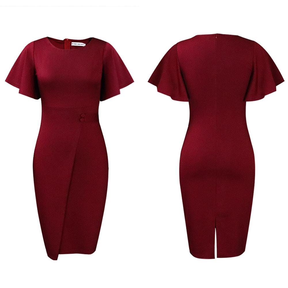 Women's summer new lotus leaf sleeve fashion split hip wrap large size women's dress