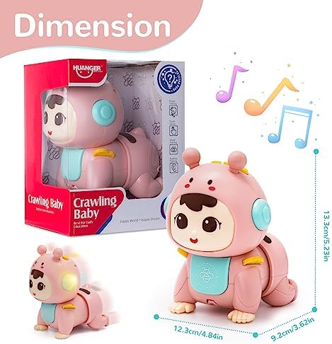 Highttoy Baby Crawling Toy with Lights and Music, Tummy Time Sensory Toy for Infants 3 6 9 Months, Pink