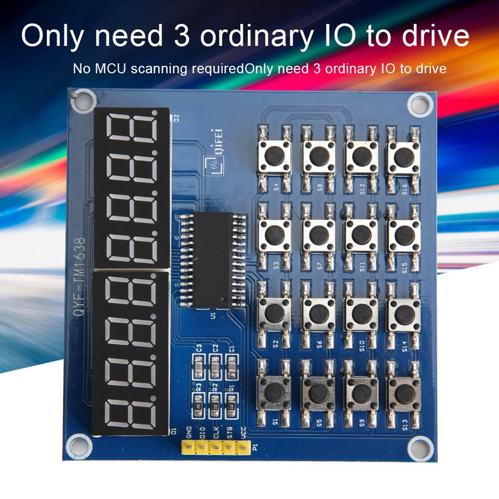 TM1638 3 Wire MCU Control 8 bit LED 16 Keys Keyboard Scanning and Display Module for Arduino
