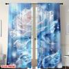 2 Pcs 2D Winter Christmas Curtains – Blue Icy Lake with Roses Print Polyester for Bedroom & Living Room Decor