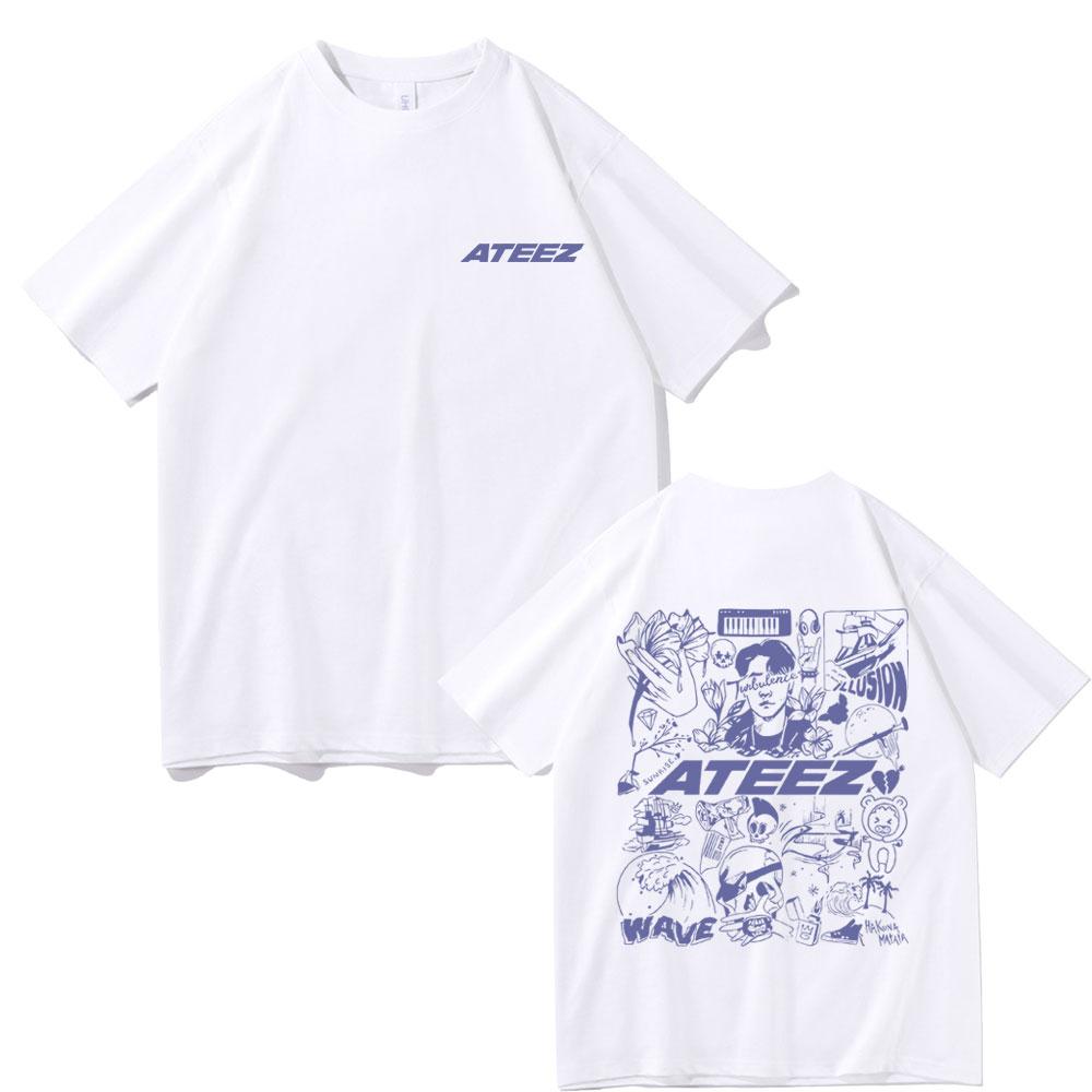 Korean Fashion Trend Ateez Kpop Graphic Print Tshirt Male Y2k T-shirts Concert Fans Gift Unisex Women's Casual Oversized Tee Shirt