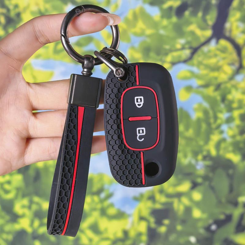 Sport Red Stripe Silicone Flip Key Case With Keychain, Rubber Protector For Renault Clio Megane Modus Kangoo Lada 2017 Car Key