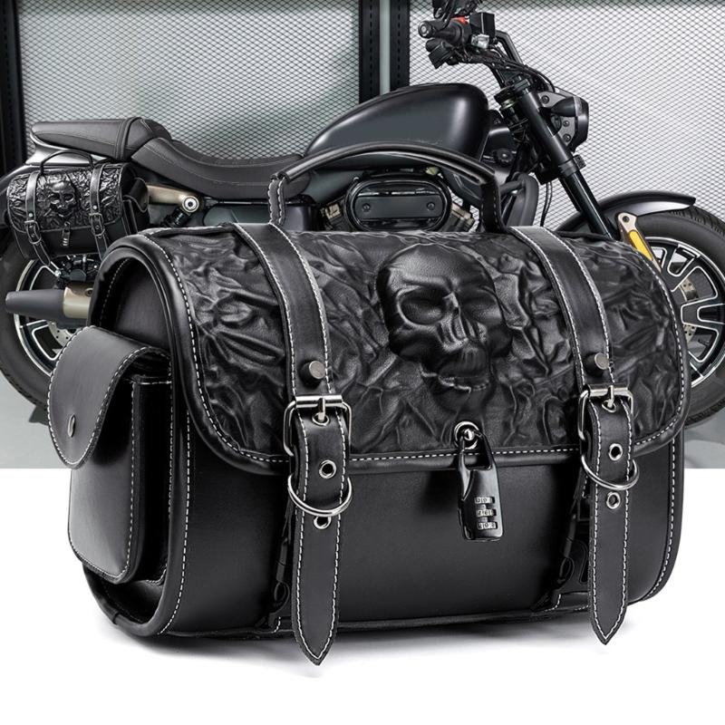 Kantige Totenkopf Motorrad Satteltasche Synthetisches Leder Werkzeugtasche mit Gothic-Stil & Geräumigem Innenraum für Motorräder
