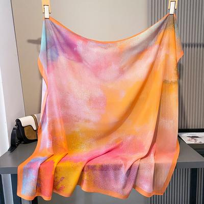 Summer Silk Scarf Women's New Square Scarf Light Silk Yarn Thin Breathable Headscarf Cover Sunshade Sunscreen Scarf