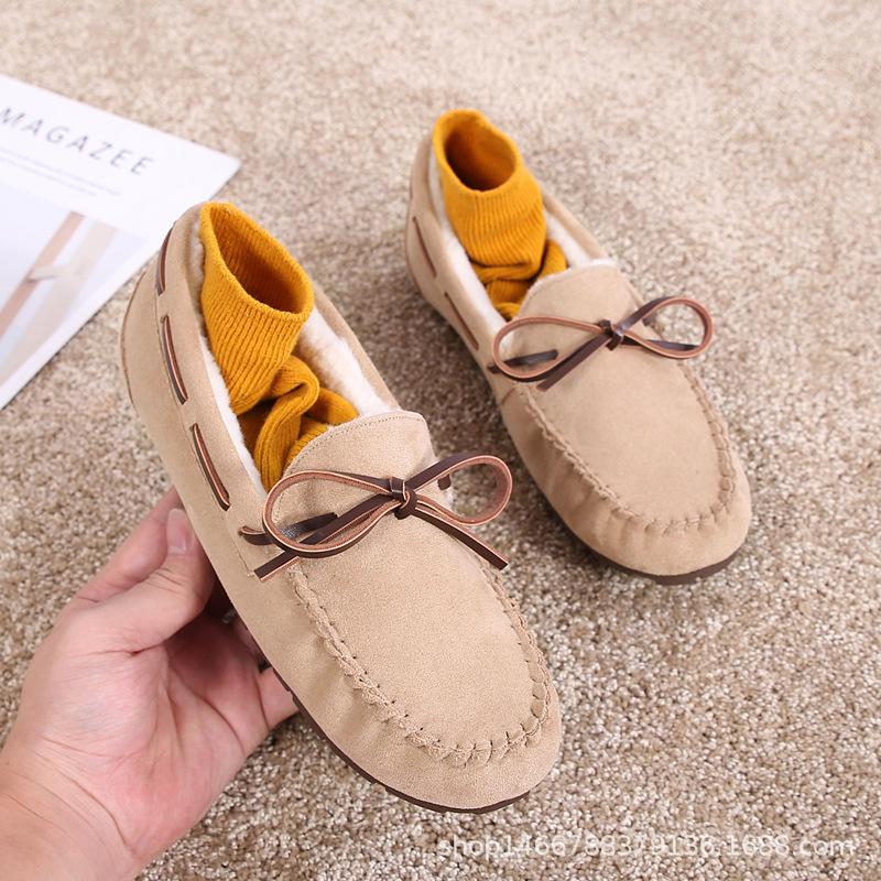 Fashion 2025 Winter Cotton Fur Moccasins Woman Furry Loafers Warm Slip On Bowtie Flats Shoes Ladies Daily Work Barefoot Mocasines Femmes