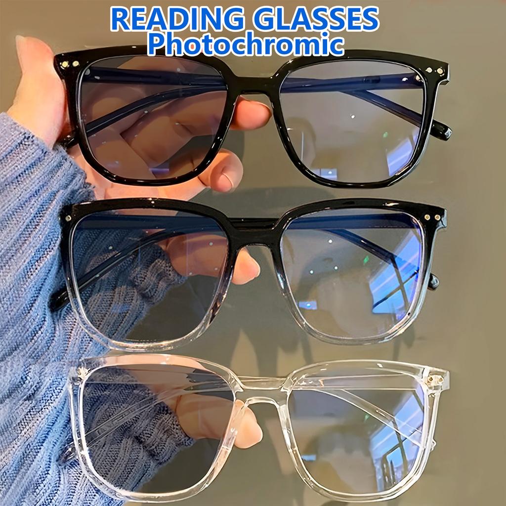 Photochromic Reading Glasses Square Full Frame Computer Presbyopic Glasses for Women Men +1.0 To +4.0