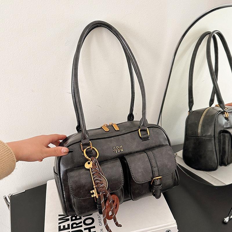 1Pcs Women's Shoulder Bag Retro Solid Color Leather Handbag With Multiple Pockets Large Capacity Comes With Detachable Accessory