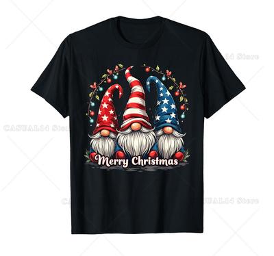 Merry Christmas Gnomes Whimsical Holiday Fun USA Flag T-Shirt
