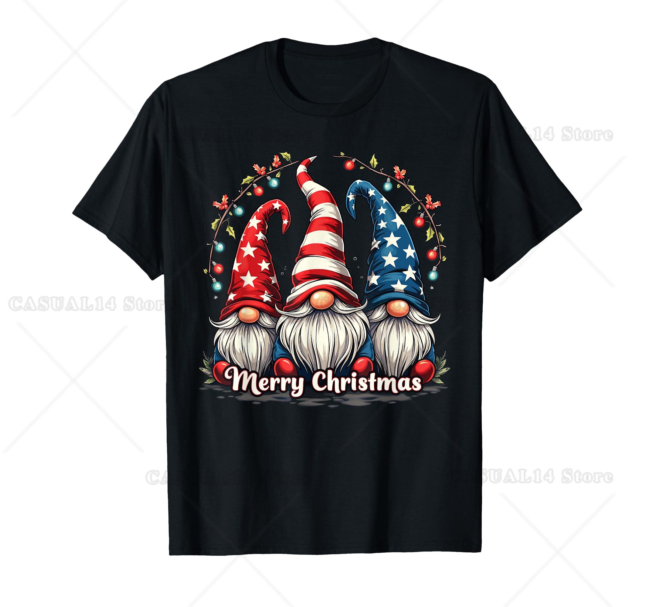 Merry Christmas Gnomes Whimsical Holiday Fun USA Flag T-Shirt S