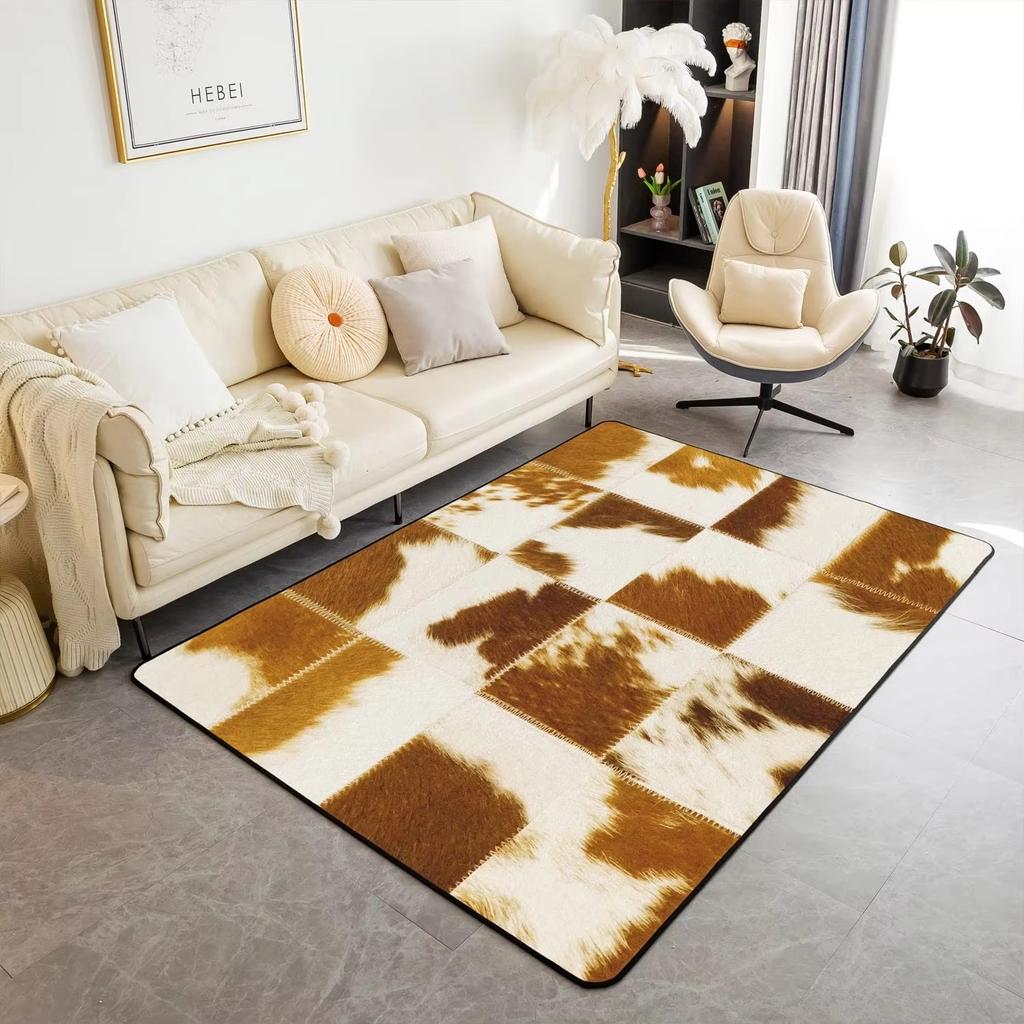 Animal Skin Pattern Area Rug Cow Fur Pattern Print Rug Rustic Farm Animal Carpet for Non Slip Door Mat Sofa Table Floor Rug