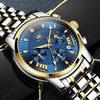 OLEVS Men's Chronograph Watch Blue Analog Waterproof Quartz Business Style Large Display